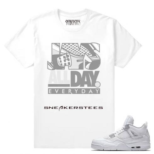 Match Air Jordan 4 Pure Money Jays All Day White T-shirt