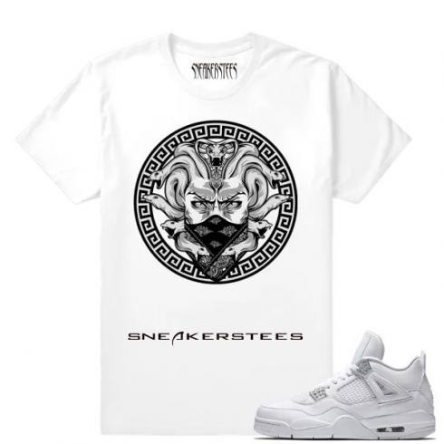 Passend zum weißen T-Shirt „Air Jordan 4 Pure Money Medusa Dxpe Gods“