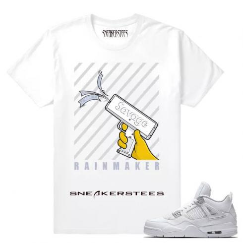 Match Air Jordan 4 Pure Money Savage RainMaker camiseta blanca