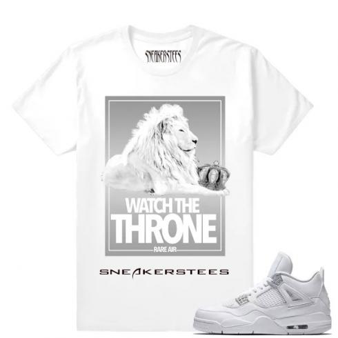 Match Air Jordan 4 Pure Money Watch the Throne เสื้อยืดสีขาว