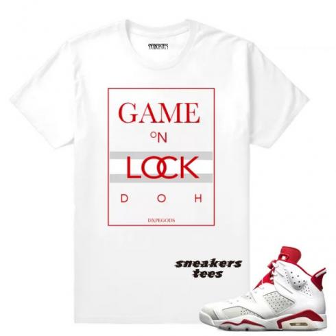 Lock Doh 흰색 티셔츠에 Jordan 6 Alternate Game 매치