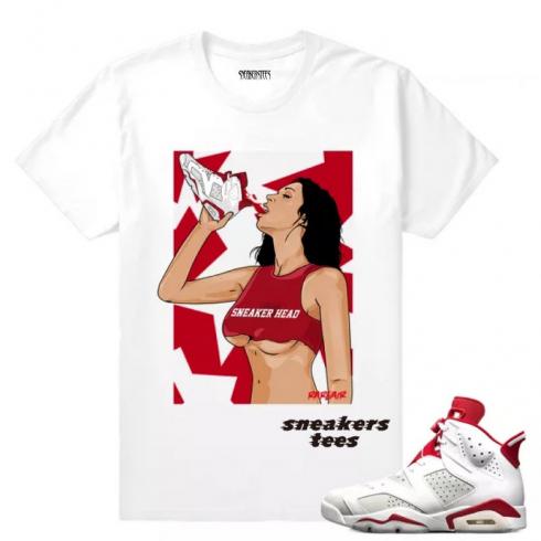 Match Jordan 6 Alternate Sneaker Head Thirst T-shirt bianca
