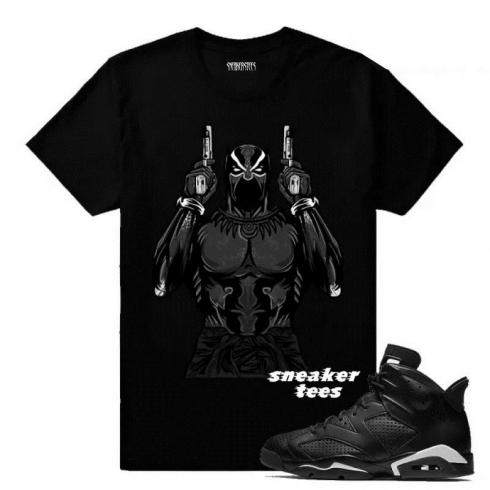 Match Jordan 6 Black Cat Black Panther เสื้อยืดสีดำ
