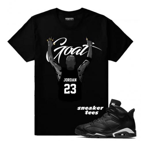Match Jordan 6 Black Cat Goat 6 Time Champion T-shirt noir