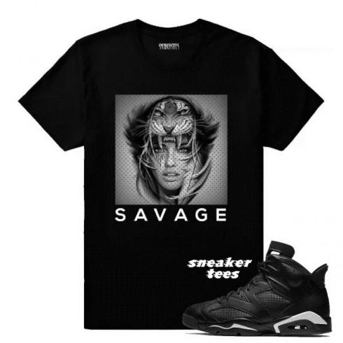 *<s>Buy </s>Match Jordan 6 Black Cat Tigers Head Savage Black T-shirt<s>,shoes,sneakers.</s>