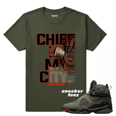 Match Jordan 8 Take Flight Chief in My City Военная зеленая футболка