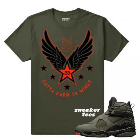 Match Jordan 8 Take Flight Earn Ya Wings T-shirt vert militaire