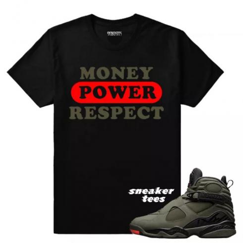 Match Jordan 8 Take Flight Money Power Respect T-shirt noir