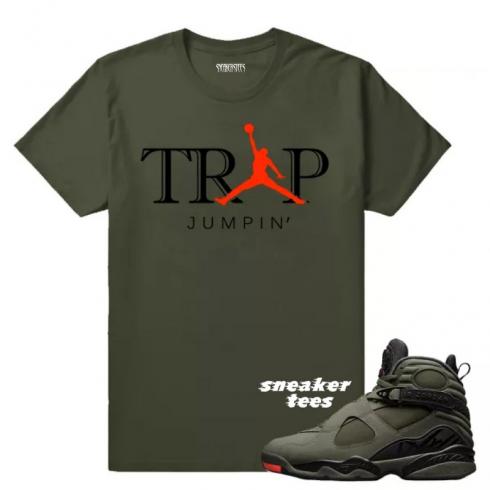 Match Jordan 8 Take Flight Trap Jumpin Military Green -camisa