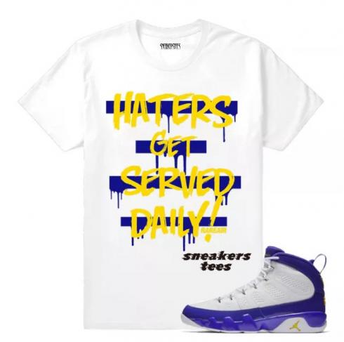 Match Jordan 9 Kobe Haters Served camiseta blanca diaria