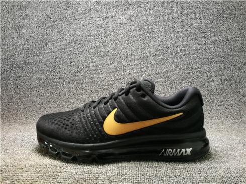 Venta barata Nike Air Max 2017 Negro Oro Hombres Zapatos para correr 855615-991