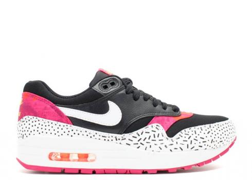 Nike Damen Air Max 1 Print Schwarz Fireberry Pink Pow Weiß 528898-002