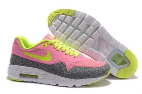Sepatu Lari Wanita Nike Air Max 1 Ultra Essential BR PinkGrey Flu Green 819476-111