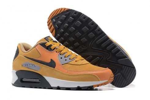 Sepatu Lari Pria Nike Air Max 90 LTHR Kuning Karbon Abu-abu Oranye Kuning 683282-021