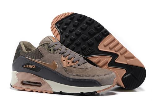 Nike Air Max 90 Couro Mulheres Homens Sapatos Vermelho Bronze Sail Oatmeal 768887-201