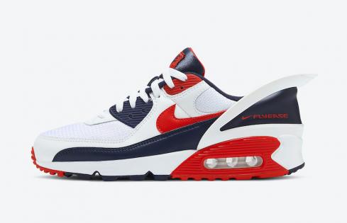 Nike Air Max 90 FlyEase USA Wit Obsidian Universiteitsrood CU0814-104
