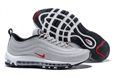 Nike Air Max 97 รองเท้าวิ่งผู้ชายรองเท้าผ้าใบ Swarovski สีเทาสีแดง