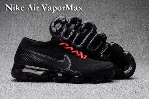 Nike Air VaporMax Hombres Mujeres Zapatillas De Deporte Zapatillas De Deporte Pure Black Red Lace 849560
