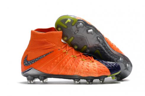 Nike毒三代3D毒鋒幻影III DF精英高筒FG橙藍色男子足球鞋