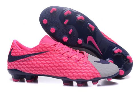 Nike Hypervenom Phantom III FG Low Help Pink-Silber-Tiefblau-Fußballschuhe