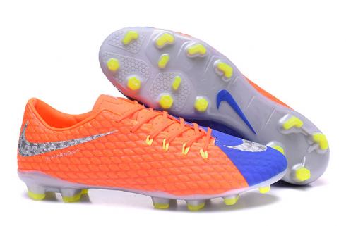 Nike Hypervenom Phelon III FG TPU 방수 오렌지 블루 실버, 신발, 운동화를
