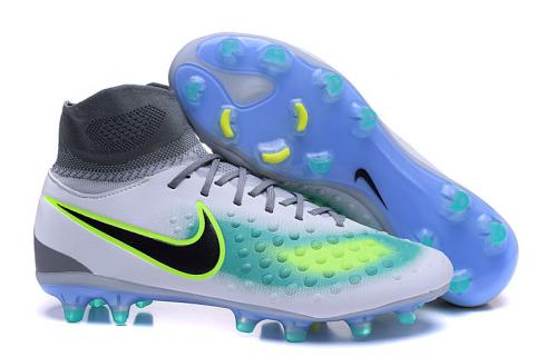 Nike Magista Obra II FG Soccers รองเท้าฟุตบอล Volt Black Total Grey Blue