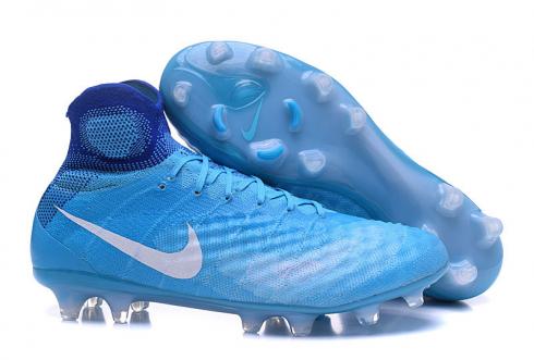 Nike Magista Obra II FG Soccers Chaussures De Football Volt Marine Bleu Blanc