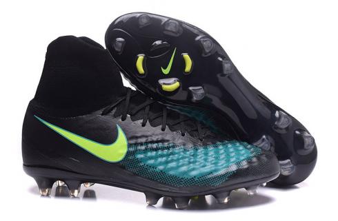 Nike Magista Obra II FG รองเท้าฟุตบอล ACC กันน้ำสีดำสีเขียวสีเหลือง
