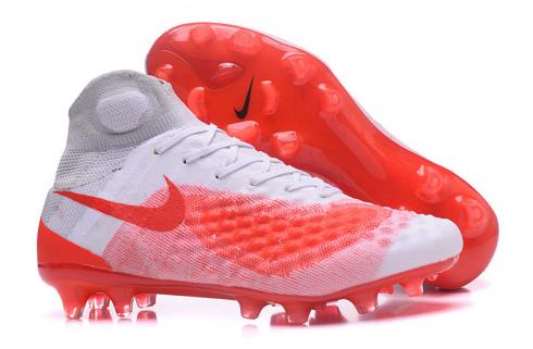 Nike ghost 2 Magista obra II FG ACC รองเท้าฟุตบอลชาย รองเท้า กันน้ำสีขาวแดงช่วยเหลือสูง