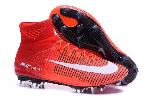 NIke Mercurial Superfly V FG ACC Zapatos de fútbol para niños Rojo Naranja Negro Blanco