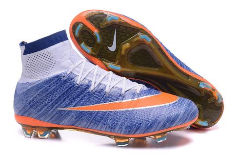 Scarpe da calcio Nike Mercurial Superfly ACC FG CR7 Blu Tinta Mango Flyknit Soccers 718753-464