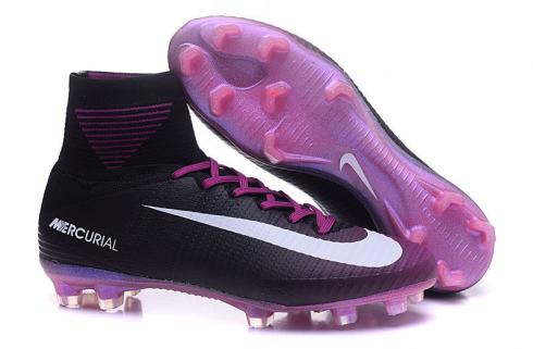 Nike Mercurial Superfly V FG ACC Haute Chaussures De Football Soccers Noir Pêche Rose