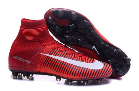 Nike Mercurial Superfly V FG ACC High Football Shoes Soccers Vermelho Branco Preto
