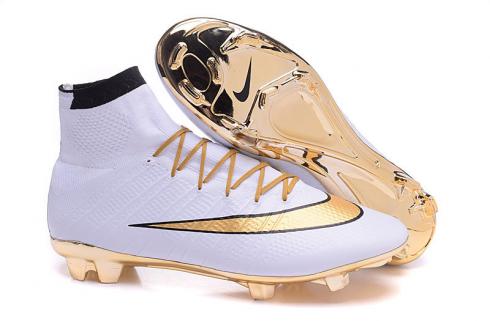 Nike Mercurial Superfly V FG ACC High Soccers รองเท้าฟุตบอล White Gold Metal