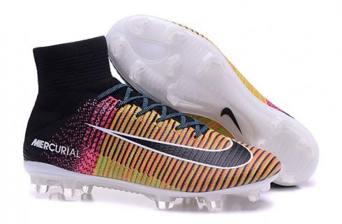 Nike Mercurial Superfly V FG ACC Zapatos de fútbol para niños Rainbow Negro Blanco