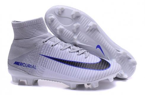 Nike Mercurial Superfly V FG ACC Sepatu Sepak Bola Pria Soccers Putih Abu-abu Biru Hitam