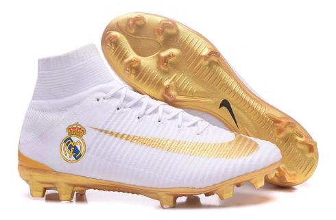 Nike Mercurial Superfly V FG Real Madrid Soccers 신발 화이트 골든