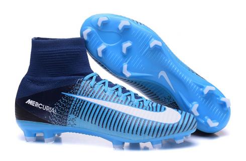 Giày đá bóng Nike Mercurial Superfly V FG cao cấp màu trắng xanh đậm