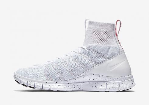 Nike Free Flyknit Mercurial Triple White Pure Platinum University Red Mens Shoes 805554-100