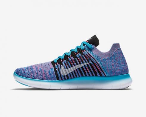 Nike Free RN Flyknit Womens Pueple Blue Black Running Shoes 831070-401 .