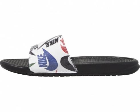 Nike Benassi JDI Print Slides White Black Blue Mens Sandals 631261-040