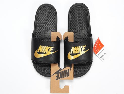 Zapatos casuales unisex Nike Benassi Slide JDI LTD negro dorado para mujer 343880-392