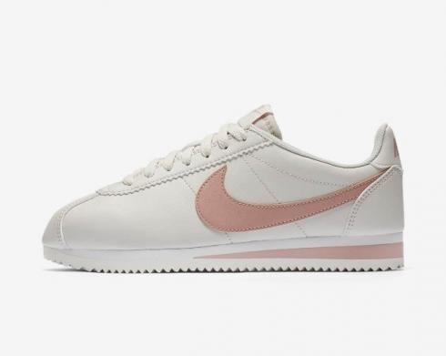 Womens Nike Classic Cortez Leather Light Bone Gold Particle Pink Summit White 807471-013