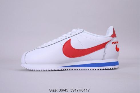 женские туфли унисекс Nike Classic Cortez Nylon Prem белый синий красный 807473-001