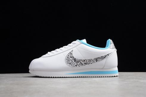 Womens Nike Classic Cortez White Blue Gray Running Shoes CI1154-100