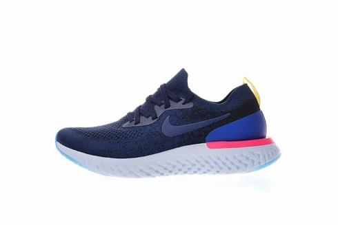 Кроссовки для бега колледжа Nike Epic React Flyknit Navy Blue Pink AQ0070-400