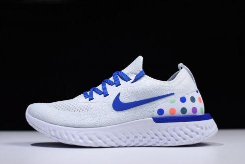 Nike Epic React Flyknit branco azul com pontos multicoloridos masculino e feminino tamanho AJ0067 993