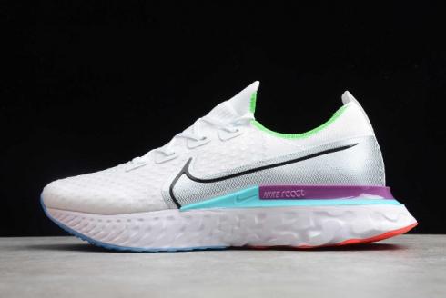 2020 Nike React Infinity Run Flyknit Blanco Plata Verde Púrpura Zapatos para correr CD4371 102