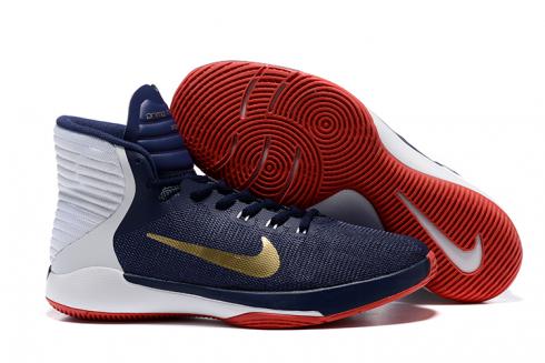 Nike Prime Hype DF 2016 EP USA Rio Olympics Midnight Nav Gold White Men Basketball Shoes 844788-400