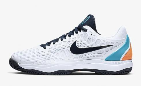NikeCourt Zoom Cage 3 Blanc Light Carbon Light Blue Fury Obsidian 918193-104